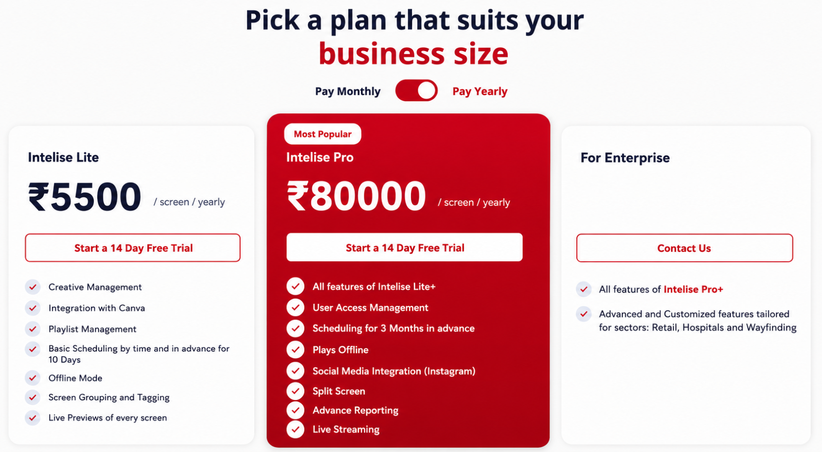 Digital Signage Software Pricing in India by Intelisa