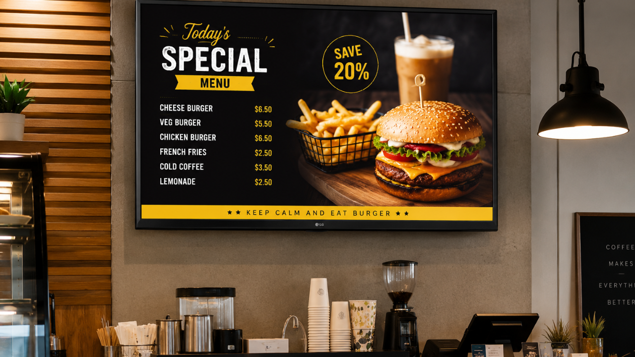 Simple LCD television screen used as a digital signage display for business