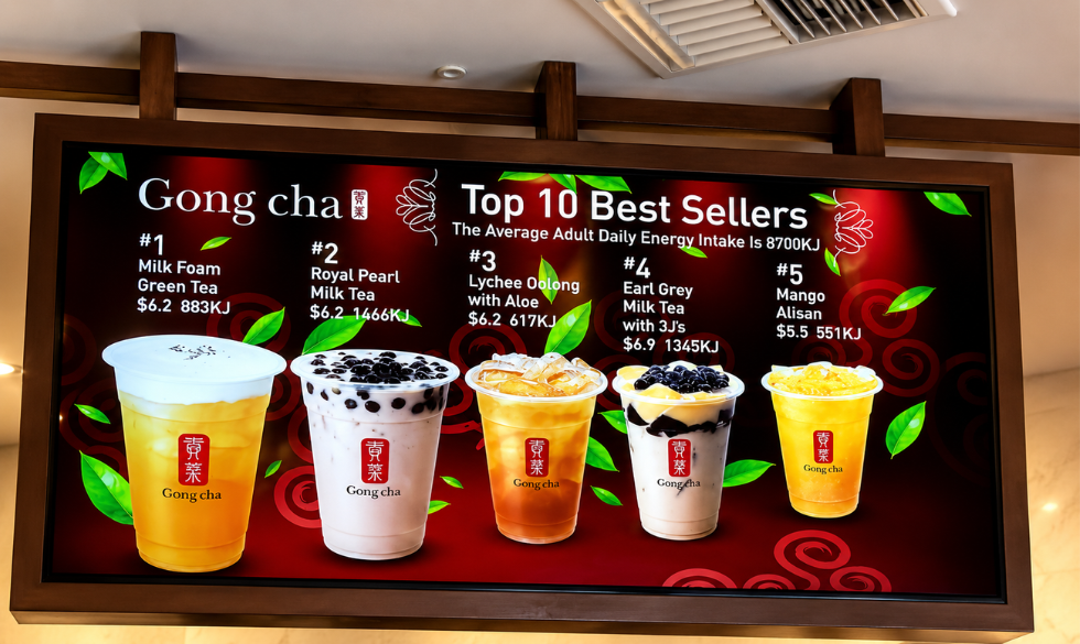 Bubble tea shops digital menu boards with bright colors