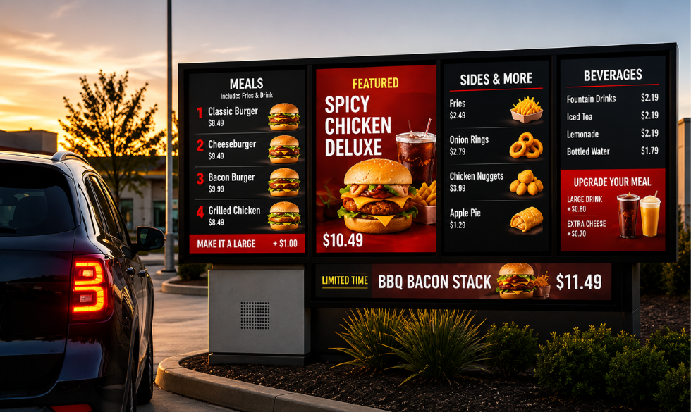 Drive-thru digital menu boards designed for speed