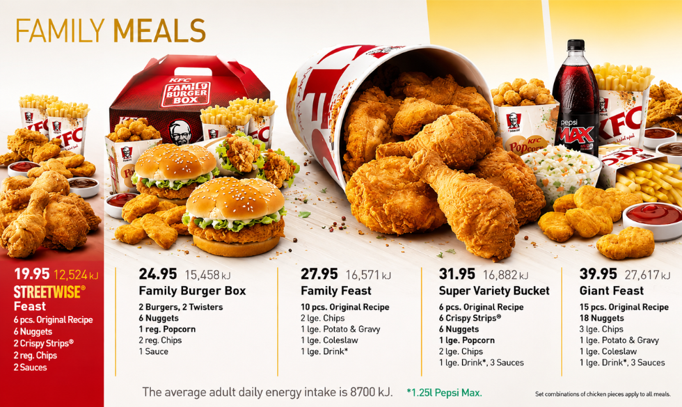 Family meals feast at KFC on digital menu board