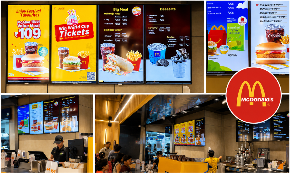 McDonald's interior with digital menu boards
